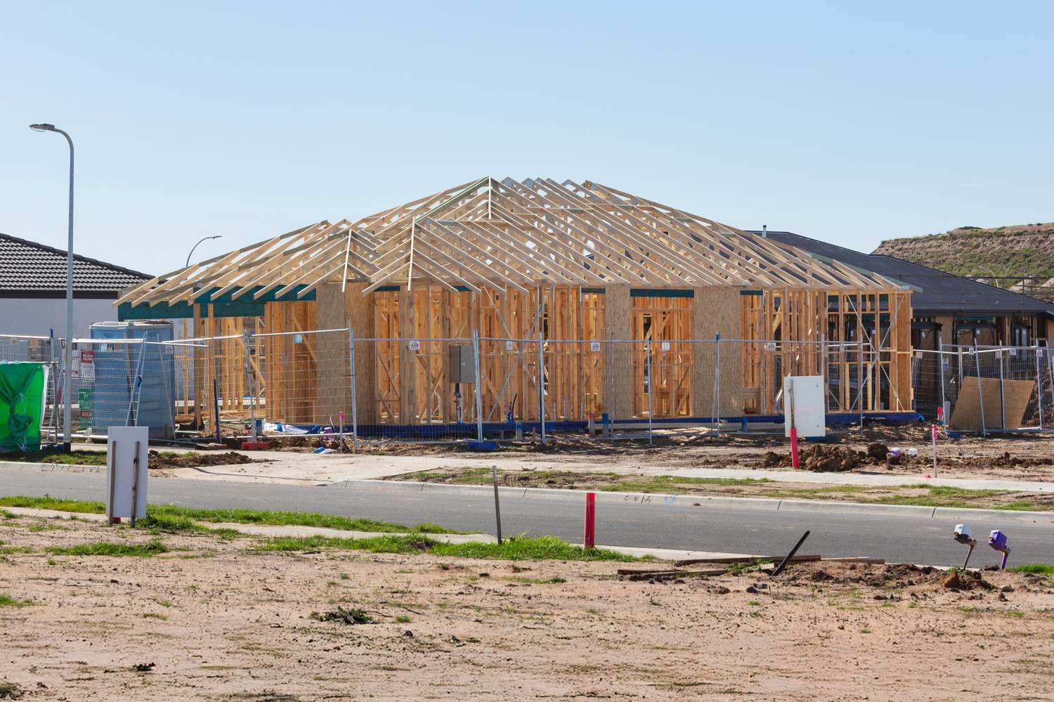 Residential construction framing at a development site